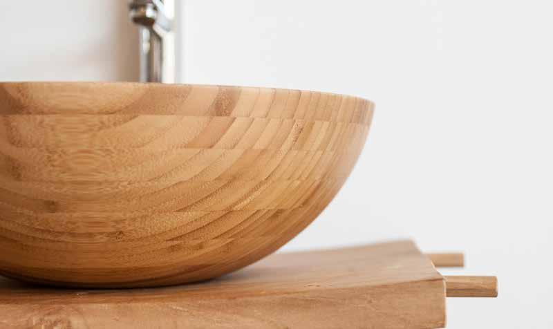 LAVANDINI - 100% bamboo slat woodturned round basin. Hand-made woodturning.