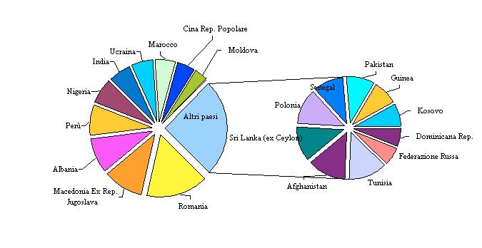 La distribuzione della popolazione straniera secondo la cittadinanza indica che il 13,4% degli stranieri iscritti all anagrafe del Comune di Macerata è rumeno, il 9% è macedone e 7,8% è albanese: da