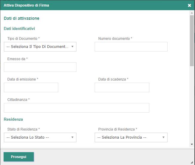 digitale Remota Per l attivazione del dispositivo di Firma compilare i dati