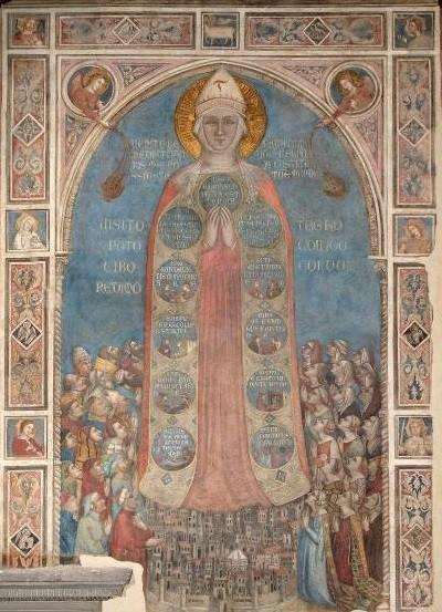 celebre Madonna della Misericordia (scuola di Bernardo Daddi, 1342), con la più antica veduta di Firenze.