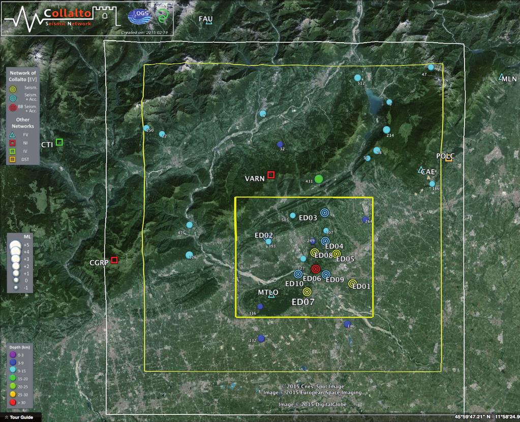 GNGTS 2016 Sessione 1.1 Fig. 1 Mappa delle stazioni sismiche della RSC e degli epicentri dei terremoti selezionati per la stima dei parametri di sorgente con la procedura di Zollo et al. (2014).