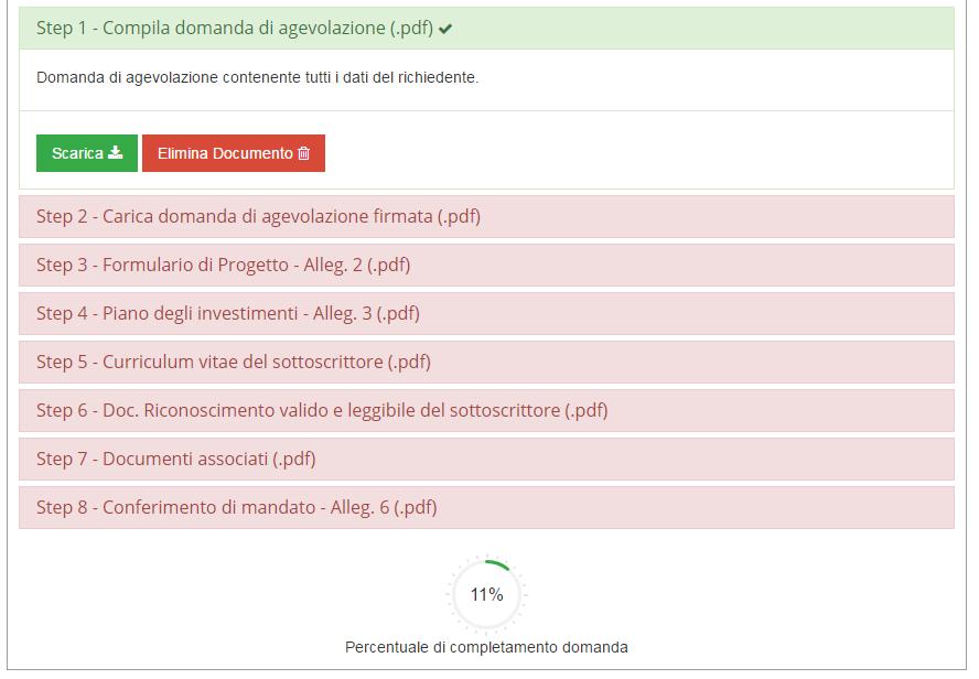 10 - Step 2 Caricamento del documento in formato pdf Una volta caricato il documento, lo Step 2, si colorerà di verde.