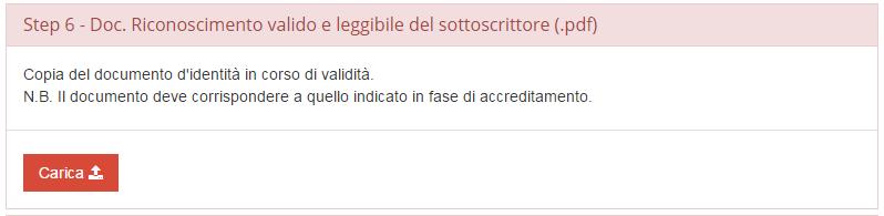 Il Candidato, vedrà un apposita pagina della piattaforma, in cui potrà selezionare il documento in formato pdf cliccando sul pulsante grigio Scegli file, e successivamente potrà cliccare sul tasto