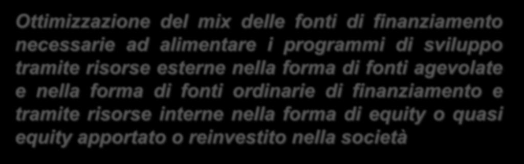 Ottimizzazione Ottimizzazione del mix delle fonti di finanziamento necessarie ad alimentare i programmi