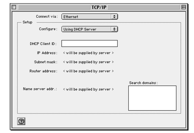 15 Utenti Apple Macintosh Per Apple MAC OS 8/9 1. Cliccare sul Menu Apple, selezionare Pannello di Controllo e poi TCP/IP. 2. Assicuratevi che l opzione Connect Via sia impostata su Ethernet. 3.