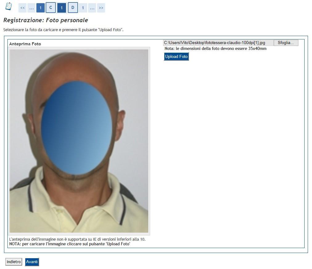 INSERIMENTO FOTOGRAFIA ATTENZIONE: si tratta della foto identificativa dello studente; una volta caricata non può essere sostituita.