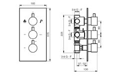 incasso da 3/4, 3 vie in ottone 33916 da 3/4, 4 vie in ottone shower