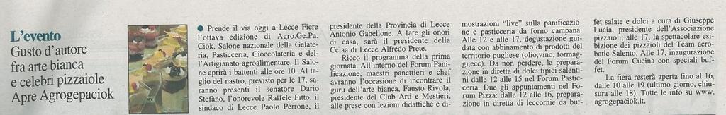 Mittente Quotidiano di Lecce Data Uscita 12 Ottobre 2013