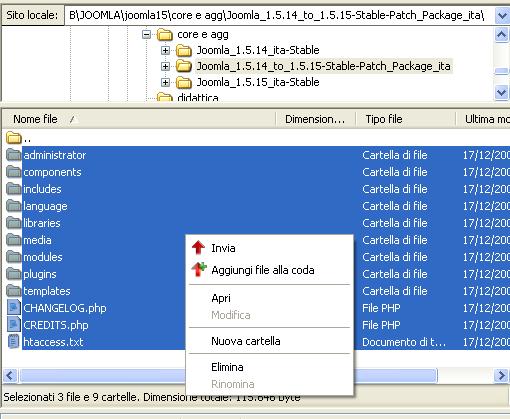 Selezionare tutto, poi tasto dx>invia E cominciato il trasferimento dei file del tuo sito locale alla cartella sito del tuo spazio web su webtest!