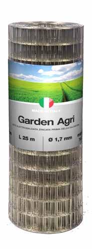 Agricoltura e Allevamenti CARATTERISTICHE Rete elettrosaldata zincata prima. Maglie 76,2x50,8 mm. Fili orizzontali Ø 1,70 mm. Fili verticali Ø 1,70 mm. Rotoli di 25 m.