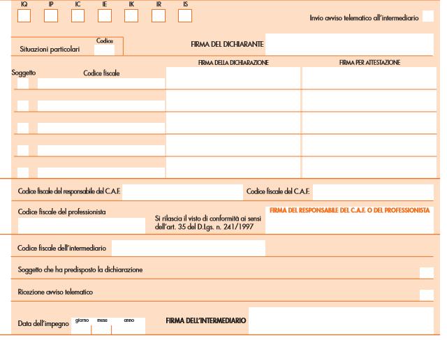 impegno alla trasmissione telematica sono rispettivamente inserite due caselle: Con la barratura della prima casella il contribuente acconsente all invio all intermediario incaricato della