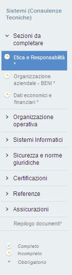 Figura 21 - Riepilogo documenti per uno specifico questionario Il riepilogo documentale a cui si accede da questa voce è relativo solo all elenco di documenti che sono richiesti per lo specifico