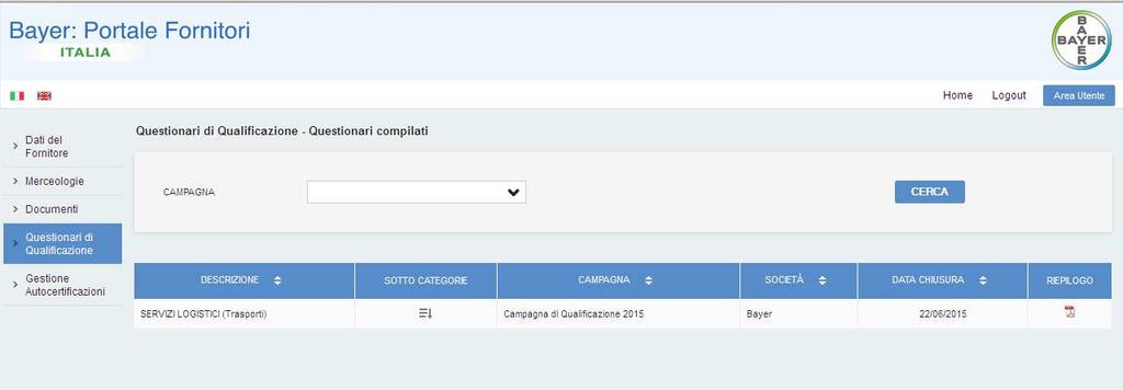 Figura 22 - Riepilogo delle informazioni inserite nel questionario Premendo il pulsante Invia Questionario si conclude la fase di inserimento dei dati e i dati inseriti verranno successivamente