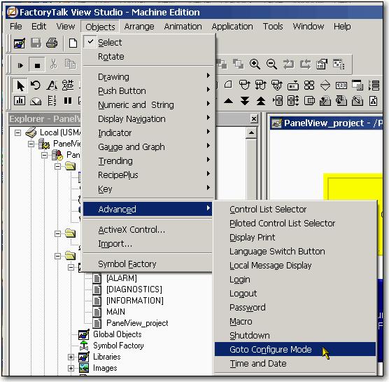 Creare un applicazione PanelView Plus Capitolo 2 Aggiungere un pulsante Goto Configuration Mode