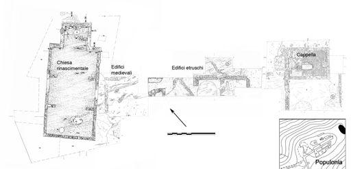 Fig. 72: ubicazione del sito archeologico di San Cerbone Vecchio e planimetria delle aree oggetto di indagine (da FORGIONE, REDI 2005) Fig.