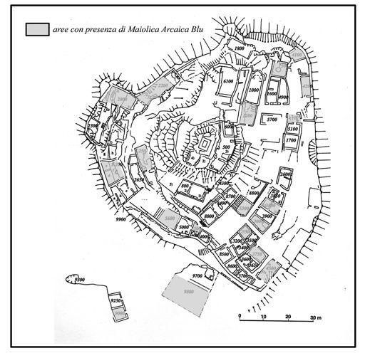 Fig. 84: le invetriate fini pisane a Rocca San Silvestro nella prima metà del XIII secolo Dispensa Casa del borg o (4700) 3 brocche AD 1 orciolo AD Casa del
