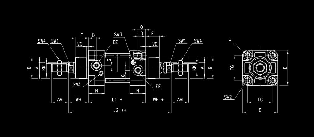 5 72 6 G3\4 95 80 275 6 45 M6 26 75 26 36 7 4 55 44 / 42 250 50 M42x2 90 3 2 67 84 0 G 05 200 305 6 60 M20 26 220 270 46 9 6 50 / 50 Cilindri Serie 40 - stelo passante ++ = sommare due volte la corsa