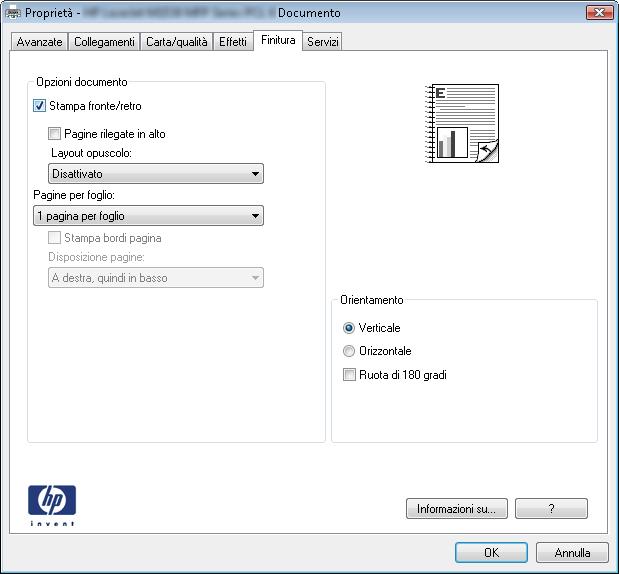 3. Fare clic sulla scheda Finitura. 4. Selezionare la casella di controllo Stampa fronte/ retro.
