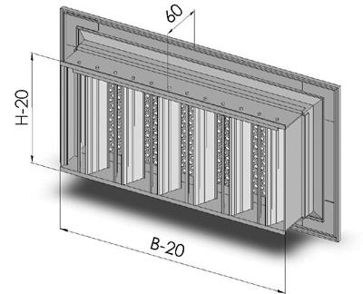 Accessori SC - serranda di taratura a contrasto con serranda a movimento contrapposto e con alette parallele al lato corto, costruita interamente in alluminio, azionabile tramite cacciavite dalla