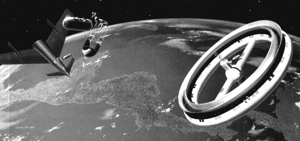 Esempi storici Progetto di Stazione Spaziale (Wernher von Braun,1952) Una grande ruota di circa 75 metri di diametro che poteva essere posta in rotazione per creare una gravità artificiale Pensata