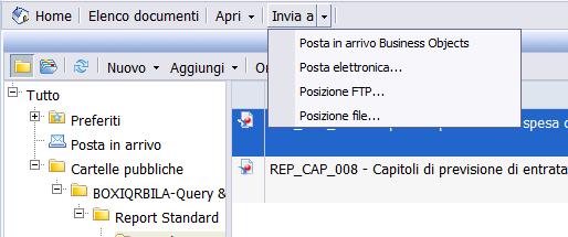 Pag. 19 di 22 3.2.3.4 INVIO DI UN DOCUMENTO A documento aperto o con la semplice selezione dalle cartelle dello stesso è possibile inviare ad un collega il risultato dell esecuzione del report.