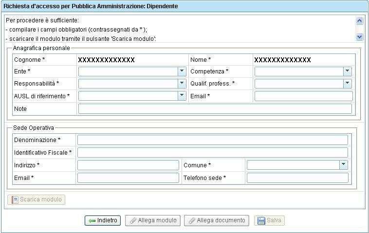 Procedendo si ottiene una Form specifica per la Pubblica Amministrazione. I campi contrassegnati con (*) sono obbligatori.