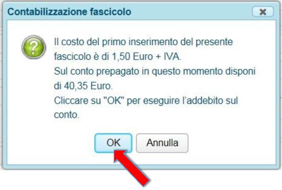 Contestualmente all apertura del fascicolo importato e selezionato, compare l avviso che