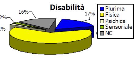 Grafico 8 Tipologia di disabilità delle persone che si sono rivolte ai provinciali nel 2015 2 % 63 % Se analizziamo la tipologia di disabilità in base all età (vedi grafico 10, anche questo
