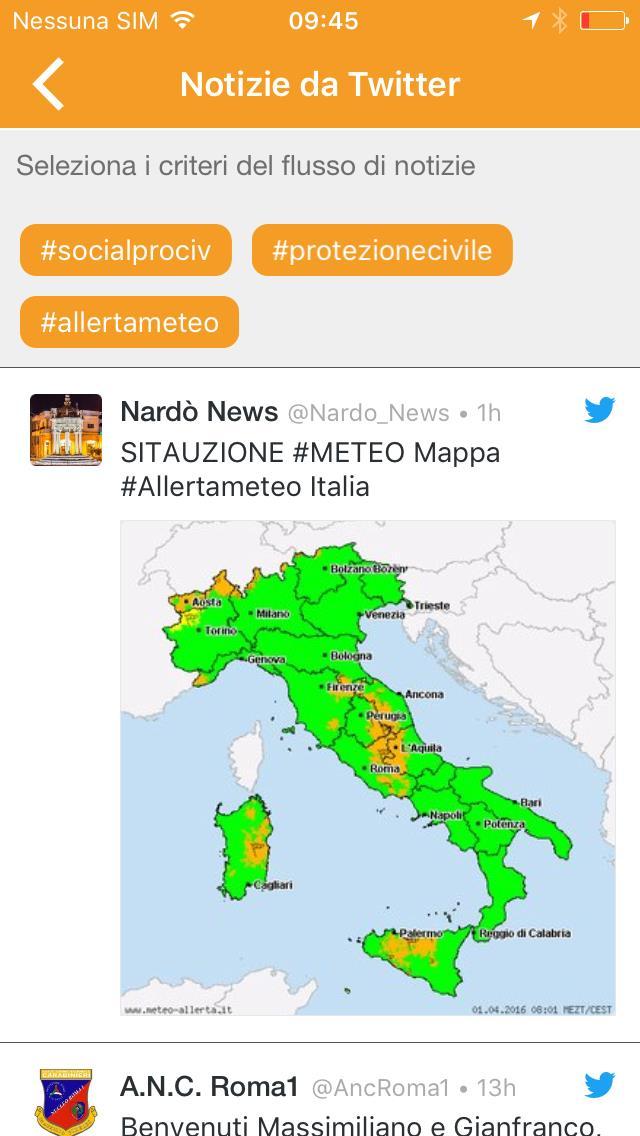 Notizie da Twitter Con il click sul titolo di hashtag e