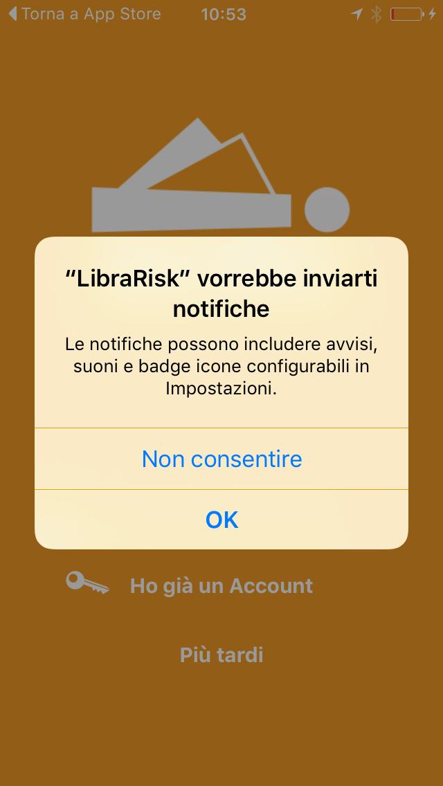 Primo accesso LibraRisk desidera inviarti notifiche OK,