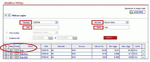 7.1.2 Operatività titoli Questa sezione permette di effettuare una Ricerca Titoli libera, impostando specifici parametri e Filtri per indirizzare e ridurre la selezione.