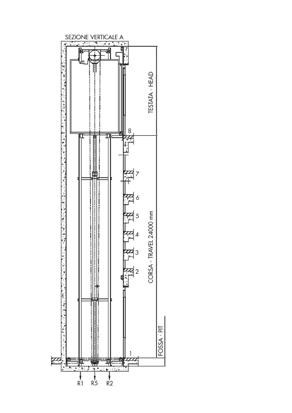 Portata max / Load max (Kg) Fossa min / Pit min (mm) Testata min / Headroom min (mm) Velocità max / Speed max (m/s) Fermate max / Stop max Corsa max / Travel max (mm) Azionamento / Plant