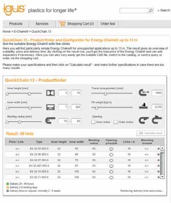 Strumenti online/catene portacavi/ Scelta rapida Configura le catene portacavi QuickChain 13 Con questo finder, potete trovare rapidamente la catena