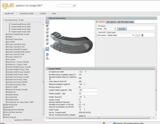Strumenti online/catene portacavi/ 3D CAD Generare modelli 3D-CAD per twisterchain QuickCad per movimento a spirale Con questo strumento online puoi configurare la tua catena portacavi con movimento