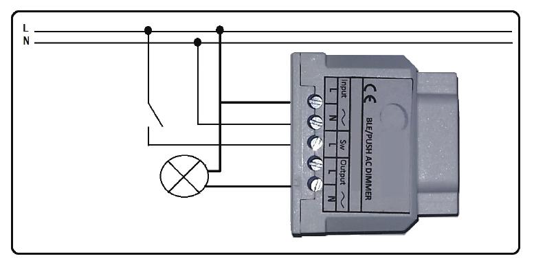 In particolare : - collegare l alimentazione ai morsetti Input L e N - collegare il carico tra i morsetti Output L e N - collegare un pulsante normalmente aperto (N.O.) tra L (line) ed il morsetto SW L SCHEMA DI COLLEGAMENTO 2AMDI515TPS 4 FILI - FIGURA N.
