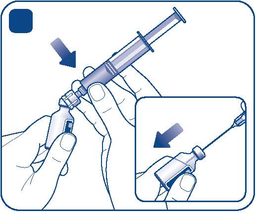 Se sta usando un adattatore del flaconcino, inclini la siringa per rimuoverlo dal flaconcino. E F Agganci la siringa con l adattatore o l ago di trasferimento al flaconcino contenente la polvere.