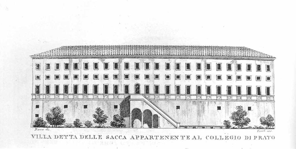 Cartografia Storica Descrizione: Prospetto della Villa delle Sacca. Data: 1834 Riferimento bibliografico\archivistico: Archivio Storico del Convitto Cicognini, 278, cc.