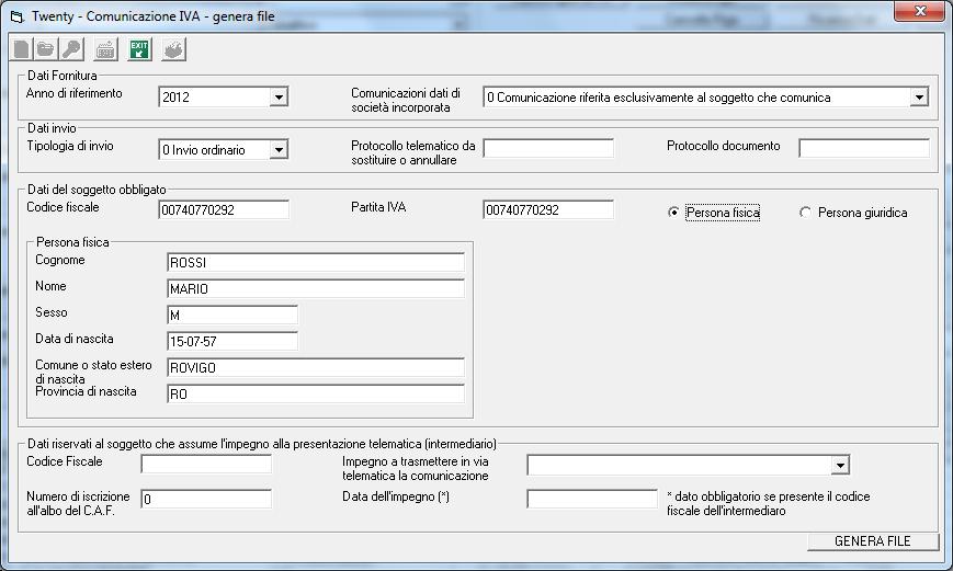 Se l invio viene effettuato da un INTERMEDIARIO è indispensabile indicare il CODICE FISCALE e la data dell impegno alla trasmissione.