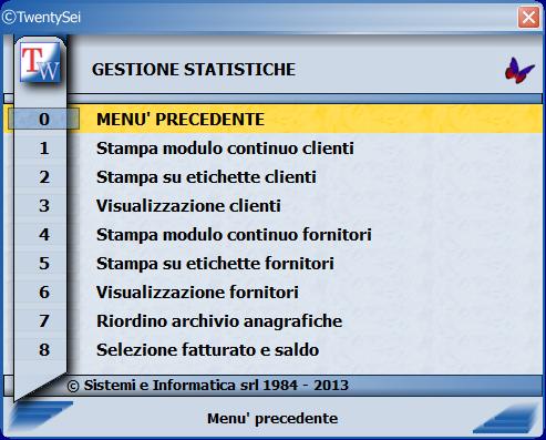 GESTIONE STATISTICHE Per eseguire i controlli sul corretto inserimento nelle Anagrafiche Clienti e Fornitori, in particolare per quanto riguarda i campi PARTITA IVA CODICE FISCALE è possibile