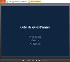 10.1 Visualizzare una presentazione nel Browser Quando si apre una presentazione in Windows Live o in SharePoint, PowerPoint Web App apre la presentazione nel browser, dove è possibile passare da una