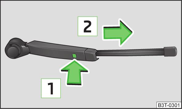 Sostituzione spazzola tergicristallo per lunotto Fig. 200 Spazzola tergicristallo per lunotto a pagina 244. Rimozione della spazzola tergicristallo Sollevare il braccio tergicristalli dal vetro.