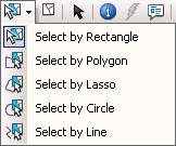 selezione oggetti I diversi strumenti di analisi di ArcGIS possono operare in modo indistinto su tutti gli elementi di un layer o solo su quelli selezionati Selezione manuale degli