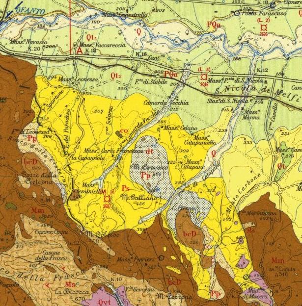 3 - INQUADRAMENTO GEOLOGICO - STRATIGRAFICO Dal punto di vista geologico l area ricade nel foglio F 175 Cerignola (scala 1:100.000) della Carta Geologica d Italia di cui si riporta uno stralcio. Fig.