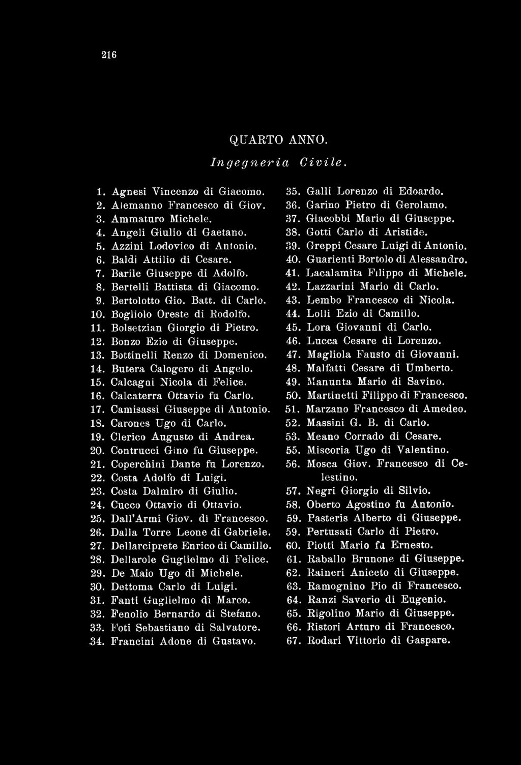 C lerico A u g u s to d i A n d re a. 20. C o n tru c c i G in o fa G iu se p p e. 21. C o p e rc h in i D a n te fu L o ren z o. 22. C o sta A dolfo d i L u ig i. 23. C osta D alm iro di G iulio. 24.