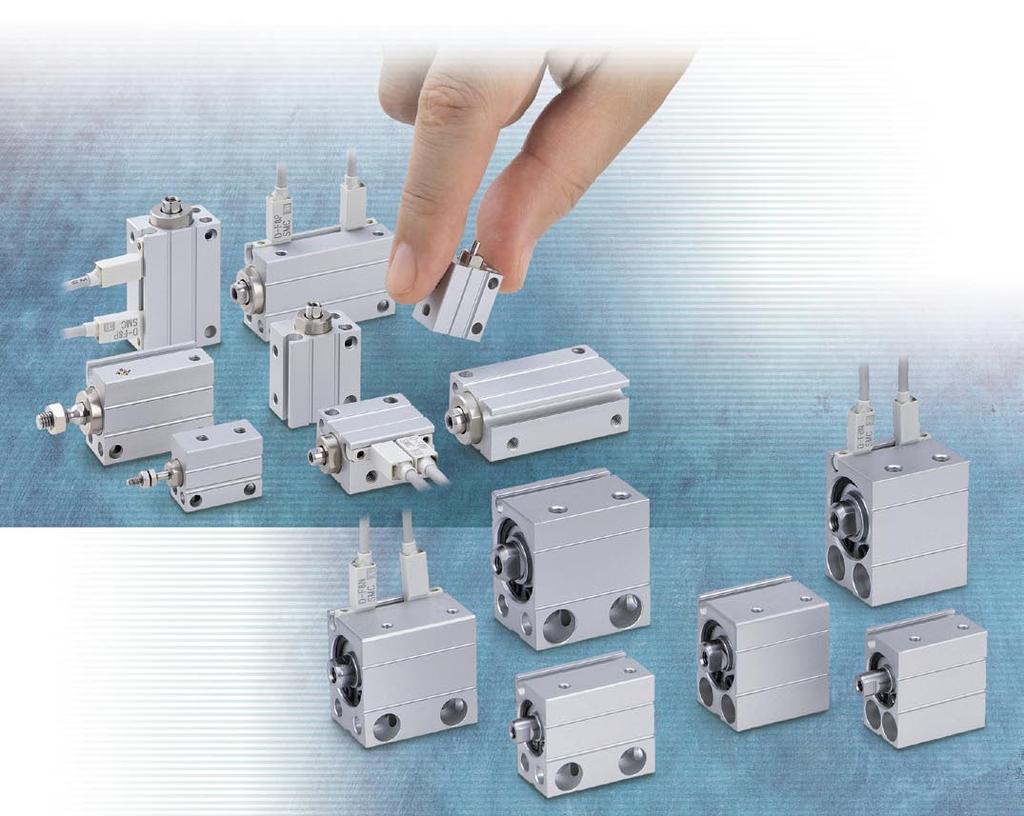 Minicilindro a montaggio universale ø, ø, ø, ø, ø, ø1, ø Serie CUJ Aggiunti nuovi diametri: ø, ø1, ø Funzione Doppio effetto Semplice effetto, molla anteriore Doppio effetto Semplice effetto, molla