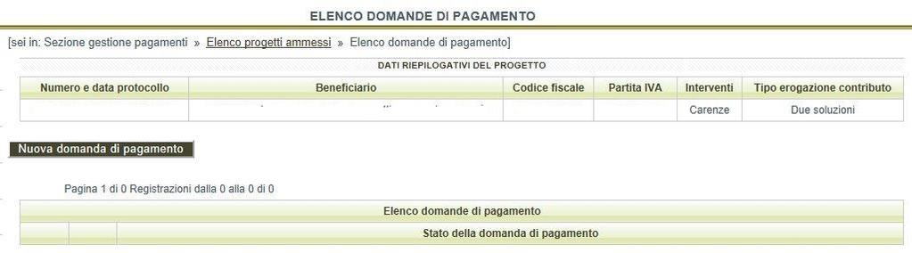 1 - Elenco progetti ammessi La procedura propone la tabella DATI RIEPILOGATIVI DEL PROGETTO che sarà visibile in tutte le sezioni. Figura 2.