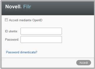 Per avviare Novell Filr in un browser Web: 1 Avviare un browser Web (ad esempio Mozilla Firefox o Internet Explorer). 2 Accedere all'url del sito aziendale di Novell Filr.
