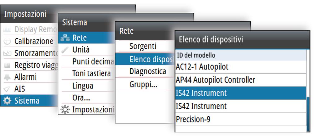 Per verificare la versione del software dell'unità, utilizzare la finestra di dialogo Riguardo a. La versione del software per i sensori NMEA 2000 connessi è disponibile in Elenco dispositivi.