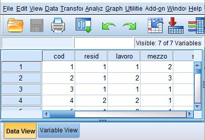 SPSS: Finestra di base La finestra principale è formata da due pannelli uno per la