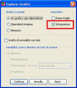 Spss: istogramma (Esplora) Analizza Statistiche descrittive Esplora... Pulsante Grafici.